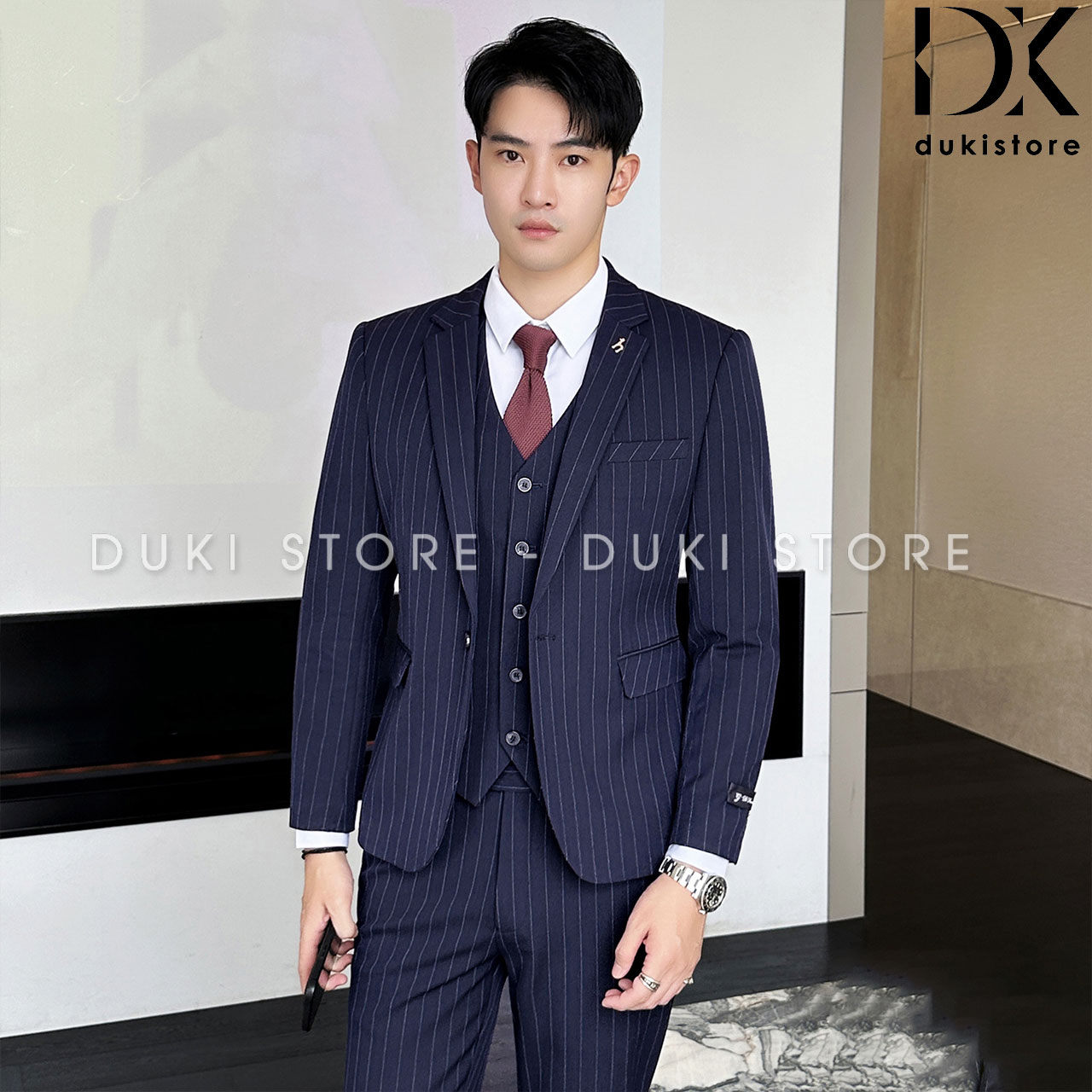 Bộ áo vest nam 1 cúc sọc kẻ màu xanh than cao cấp DKA0191 bo-ao-vest-nam-1-cuc-soc-ke-xanh-than-dep-DKA0191